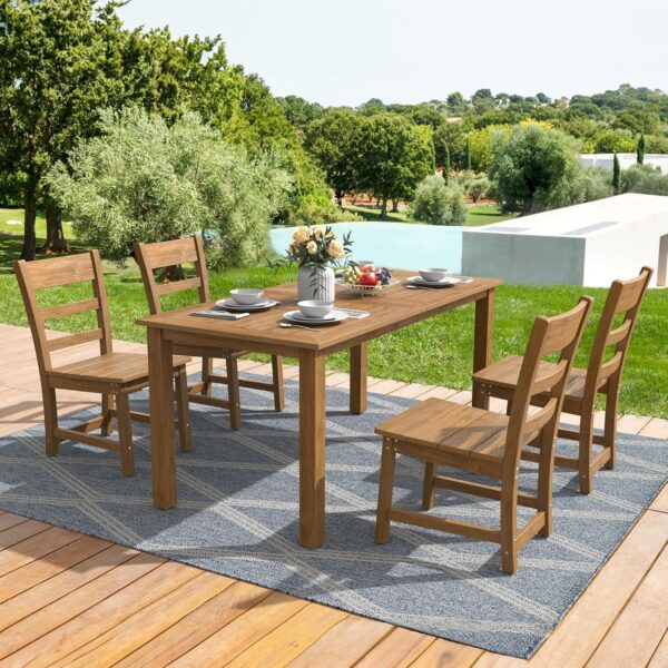 HDPS Outdoor Patio Dining Set for 6, All Weather Outdoor Table and Chairs, Resin Outdoor Kitchen Furniture Dining Sets for Outdoor Indoor, Garden, and Backyard, Teak Color-Oil Printed - Image 2