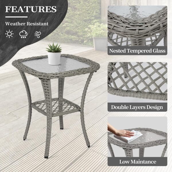 Outdoor Swivel Chairs 3 Piece Wicker Rocking Charis Set Patio Furniture Set with Rattan Side Table, Rocker Bistro Sets for Outside Porch Deck Garden Backyard, Gray Blue - Image 7