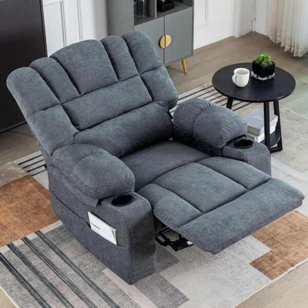 Massage Chair Recliner with Heat,Manual Recliner Chair for Adults,Lazy Boy Recliner Chair with Cup Holder,2 Pockets,Adjustable Backrest,Footrest,Oversized,Heavy Duty (Grey) - Image 3