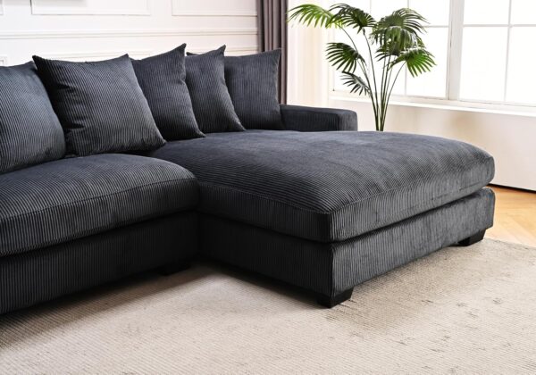 Luxe Oversized Two-Piece Sectional Couches for Living Room, 102.4-Inch L Shaped Sofa with Chaise, Upholstered with Corduroy Fabric, Black - Right Facing - Image 5