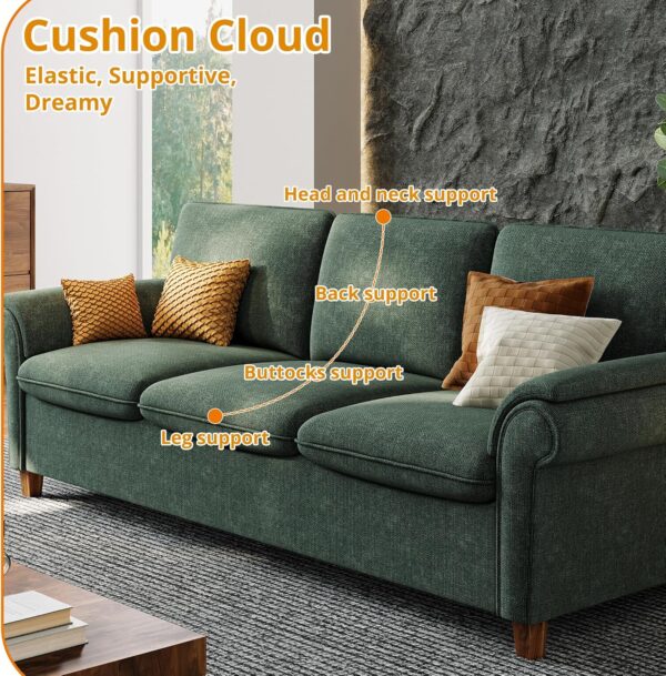 LIKIMIO Sofa 89 Inch, Comfy Sofa Couch with USP Port, Extra Deep Seats Modern 3 Seater Sofa, Couch for Living Room Apartment Lounge, Green Chenille - Image 3