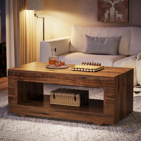 Tribesigns Coffee Table for Living Room, 43.3" Modern Farmhouse Coffee Table with Storage, 2-Tier Wood Rectangular Center Table Cocktail Living Room Table with Sturdy Base, Rustic Brown - Image 6