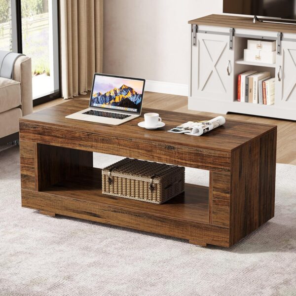Tribesigns Coffee Table for Living Room, 43.3" Modern Farmhouse Coffee Table with Storage, 2-Tier Wood Rectangular Center Table Cocktail Living Room Table with Sturdy Base, Rustic Brown - Image 3