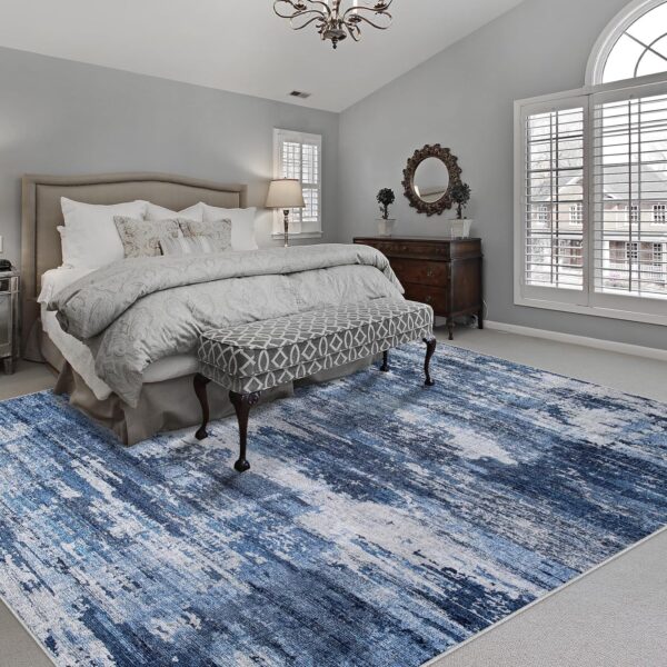 Area Rug Living Room Rugs: 5x7 Rug for Bedroom Machine Washable with Non Slip Backing Non Shedding Abstract Stain Resistant Large Carpet for Dining Room Nursery Home Office - Beige/Blue - Image 3