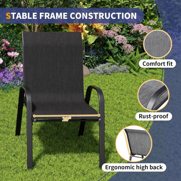 Amopatio 3 Piece Patio Set, Outdoor Stackable Dinging Chairs for All Weather, Breathable Garden Outdoor Furniture for Backyard Deck, Black - Image 5