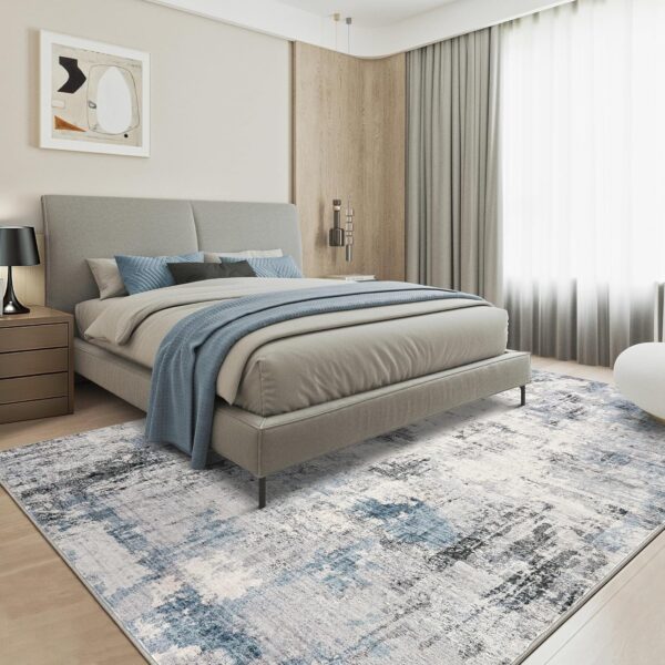 Washable Rug 8x10 Area Rugs: Modern Abstract Neutral Soft Large Rug for Living Room Bedroom Dining Room Under Kitchen Table Home Office Decor - Grey Blue - Image 6