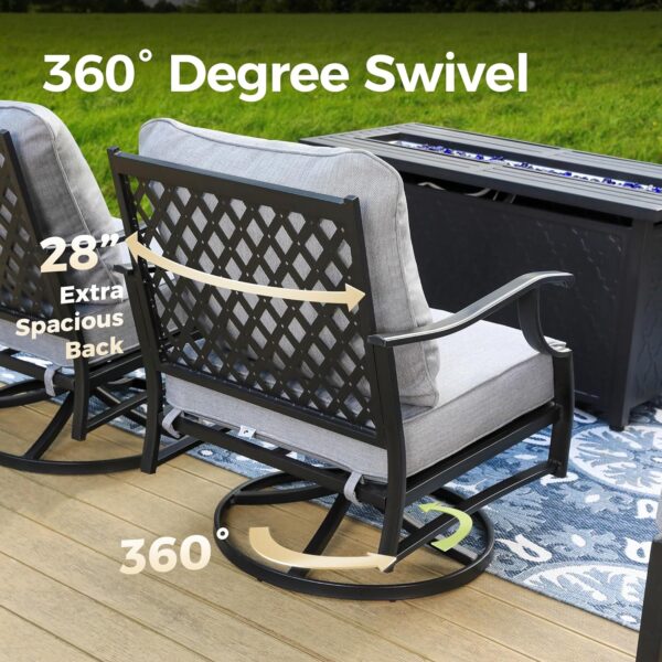 Patio Furniture Set 5 pcs, Outdoor Patio Furniture, 3-Seat Sofa, 2 Swivel Chairs, 2 Ottomans and 5.75" Extra Thick Cushion, Patio Conversation Set for Garden Backyard Deck,Grey - Image 7
