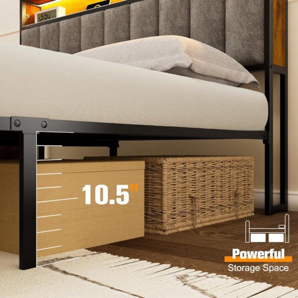 Queen Bed Frame, Queen Bed Frame with LED Light Headboard and 1 Type C & 2 USB Charging Station, Heavy Duty Metal Bed Frame No Box Spring Needed - Easy Assembly and Noise Free (English) - Image 4