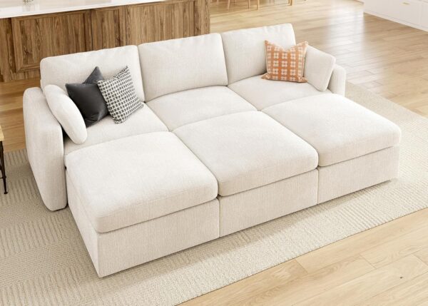 HONBAY Modular Sectional Sleeper Couch, Sectional Sofa with Storage Ottoman, Sleeper Sectional Couches for Living Room, Beige