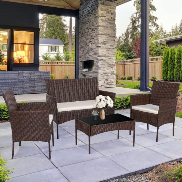 Walsunny 4 Pieces Outdoor Patio Furniture Sets Rattan Chair Wicker Set,Outdoor Indoor Use Backyard Porch Garden Poolside Balcony Furniture（Brown） - Image 2