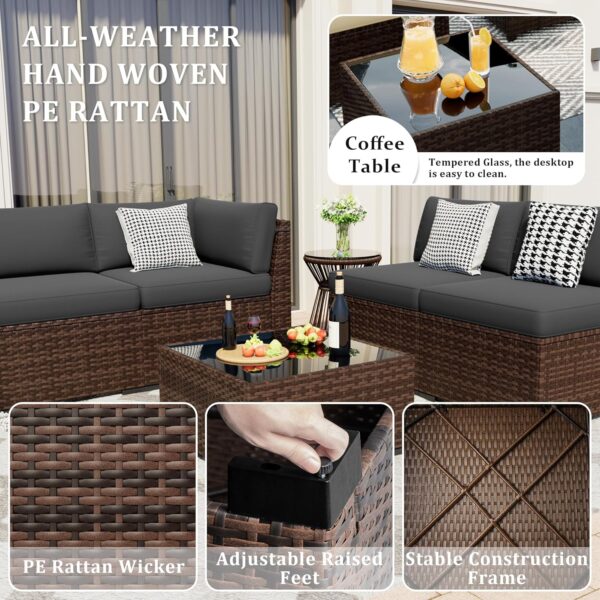 8 Pieces Outdoor Patio Furniture Set with 44" Fire Pit Table Rattan Sectional Conversation Sets w/Gas Fire Pit, Coffee Table, 2 Waterproof Covers, Dark Grey - Image 5