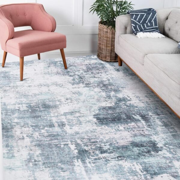 Area Rug for Living Room, 5x7 Area Rug Soft Non-Slip Machine Washable Rug Flat Modern Abstract Rug Low-Pile Carpet for Bedroom Dining Room Blue Brown