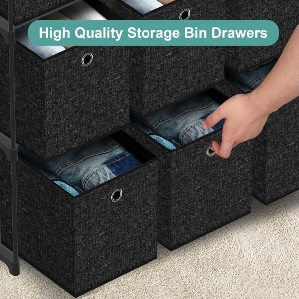 Fabric Dresser with 9 Drawers, Tall Cube Organizer for Closet, Storage Drawer Unit Chest of Drawers for Bedroom, Living Room, Hallway, Dorm, Black - Image 4