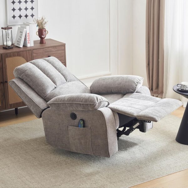 Power Recliner Chair with Massage and Heat, Overstuffed Electric Recliner for Living Room, Upholstered Soft Fabric Reclining Sofa Chair (Grey-Fabric) - Image 6