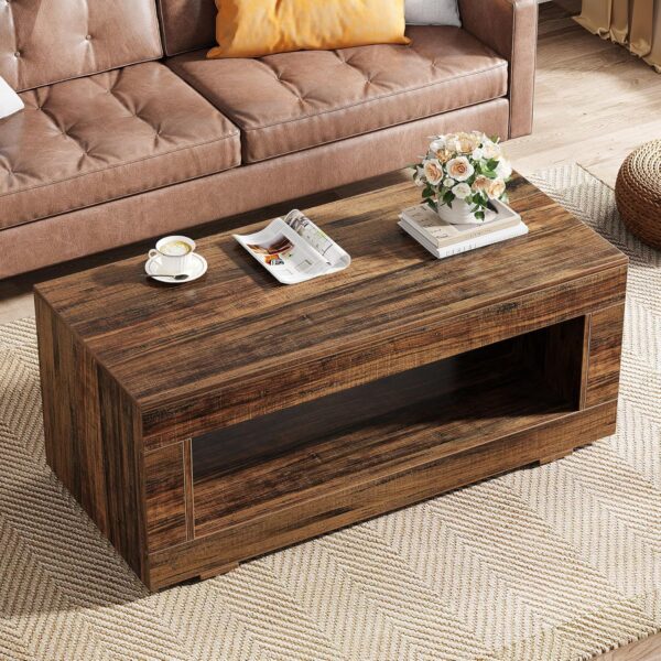 Tribesigns Coffee Table for Living Room, 43.3" Modern Farmhouse Coffee Table with Storage, 2-Tier Wood Rectangular Center Table Cocktail Living Room Table with Sturdy Base, Rustic Brown - Image 5