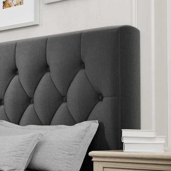 Queen Size Platform Bed Frame with Upholstered Headboard, Button Tufted Design, No Box Spring Needed, Dark Grey - Image 4