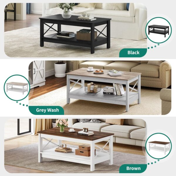 YITAHOME Coffee Table for Living Room,Modern Farmhouse Coffee Table with Storage,2-Tier Center Table for Living Room Wood Living Room Table Accent Cocktail with Sturdy Frame,Grey Wash - Image 4