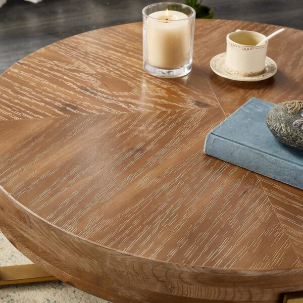 Round Wood Coffee Table for Living Room - Circle Coffee Table with Gold Metal Legs - Rustic Wooden Coffee Table Vintage Coffee Table (Espresso,32.28" D x 32.28" W x 17.72" H) - Image 5