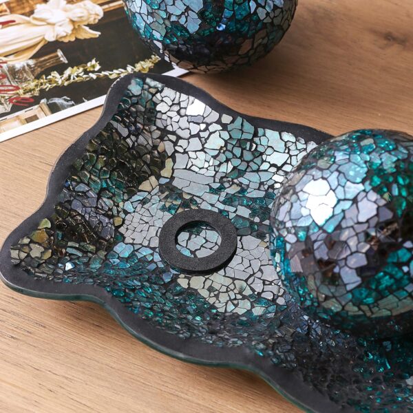 KMwares 12.4” Mosaic Glass Decorative Tray Dish Plate with 3pcs 3" Decorative Orbs Balls Sphere Decor for Living Room or Dining Coffee Table Mantle Decor Centerpiece (Turquoise) - Image 7