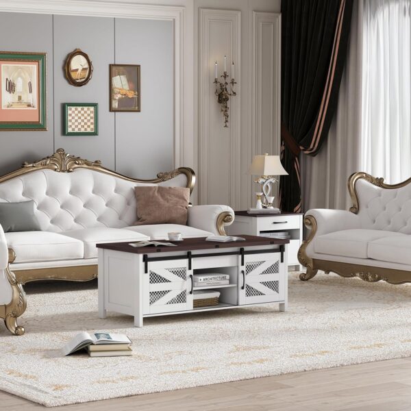 wanan 47.2" Lift Top Coffee Table, 4 in 1 Farmhouse Coffee Table with Sliding Barn Doors, Coffee Tables for Living Room, Dining Room (Grey) - Image 7