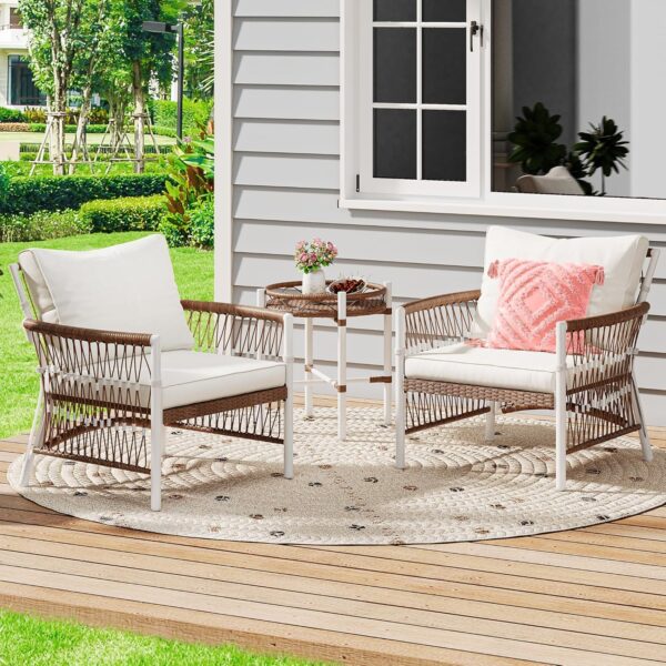 YITAHOME 3-Piece Outdoor Patio Furniture Wicker Bistro Set, All-Weather Rattan Conversation Chairs for Backyard, Balcony and Deck with Soft Cushions, Beige - Image 2