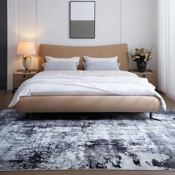 Area Rug 5x7 Washable Rug Boho Soft Abstract Pattern Non-Slip Faux Wool Vintage Rug for Living Room, Bedroom Rug, Farmhouse, Dining Room, Kids Playroom, Grey and Black - Image 3