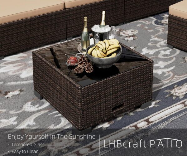 7 Piece Patio Furniture Set, Outdoor Furniture Patio Sectional Sofa, All Weather PE Rattan Outdoor Sectional with Beige Cushion and Glass Table, Clips. - Image 6