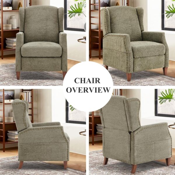 COLAMY Wingback Pushback Recliner Chair with Storage Pocket, Upholstered Fabric Living Room Chair Armchair with Wood Legs and Nailhead Trim, Green - Image 4