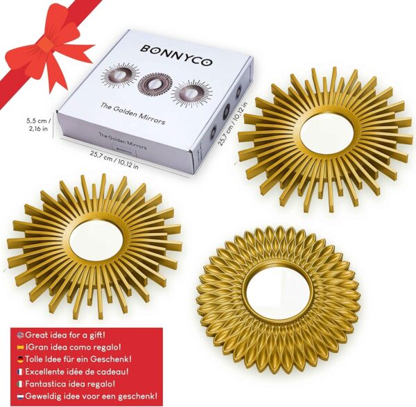 Gold Mirrors for Wall Pack of 3 - BONNYCO | Wall Mirrors for Room Decor & Home Decor | Gold Round Mirrors for Wall Decor | Circle Mirrors Modern Wall Decor Gifts for Women & Moms | Decorative Mirrors - Image 7