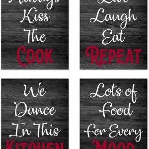 Retro Vintage Inspirational Rules Wall Art for Dining Room Kitchen Cafe and Restaurant Decor Red Black and White Prints Posters Signs Sets Home Decorations Funny Sayings Quotes We Dance in This