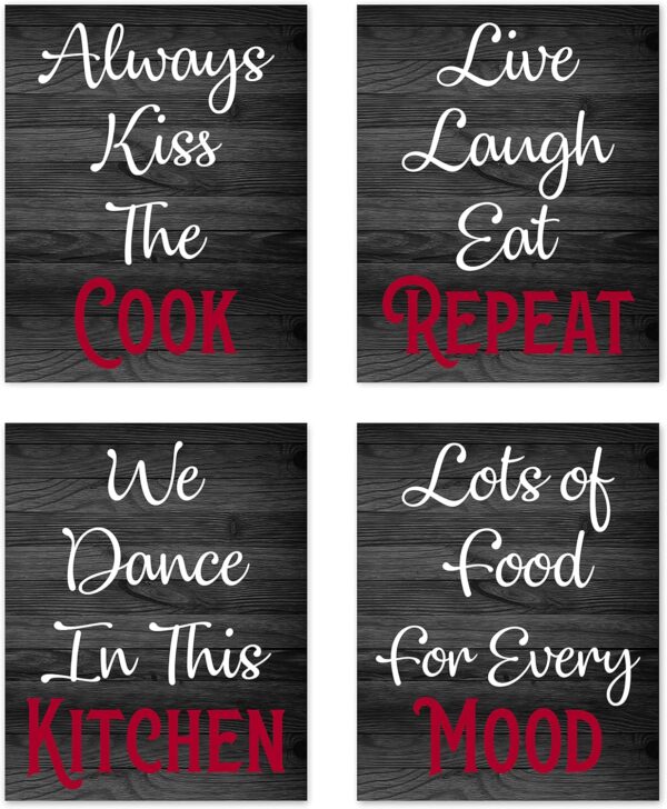 Retro Vintage Inspirational Rules Wall Art for Dining Room Kitchen Cafe and Restaurant Decor Red Black and White Prints Posters Signs Sets Home Decorations Funny Sayings Quotes We Dance in This