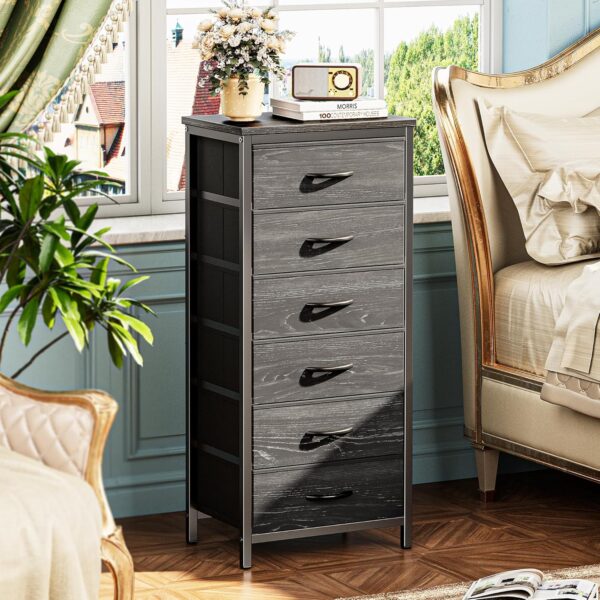 6 Drawer Dresser for Bedroom, Tall Dresser & Chests of Drawers, Fabric Dresser for Closet, Bedroom, Night Stand, End Table with Metal Frame, Storage Tower, Charcoal Black Wood Grain Print - Image 3