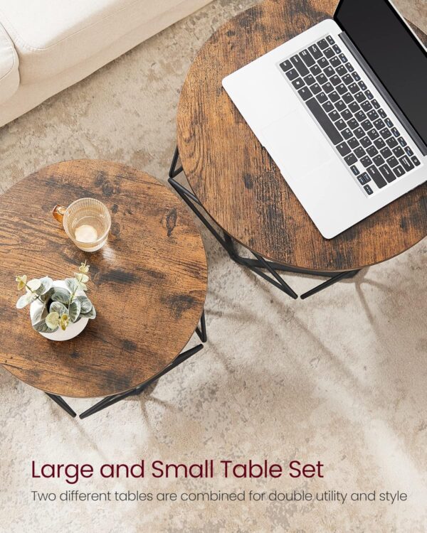VASAGLE Small Coffee Table Set of 2, Round Coffee Table with Steel Frame, Side End Table for Living Room, Bedroom, Office, Rustic Brown and Ink Black - Image 7