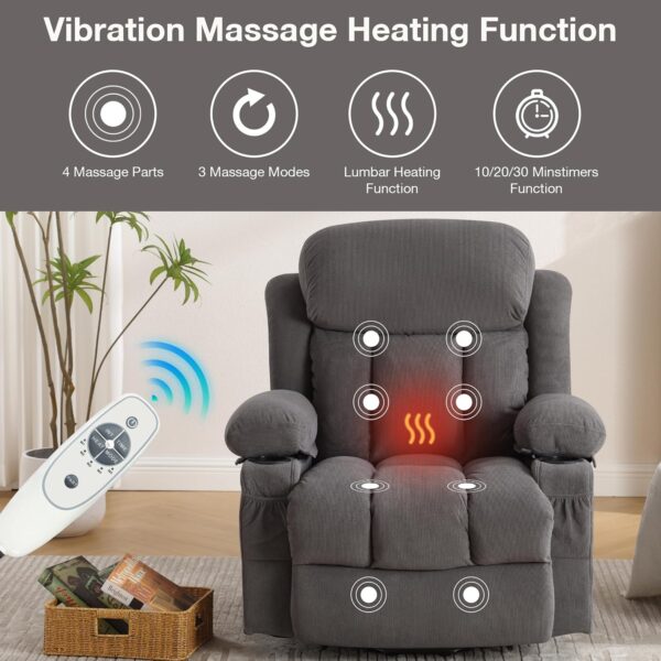 Power Lift Recliner Chair with Heat and Massage Electric Fabric Recliner Chair for Elderly with Side Pocket, USB Charge Port, Remote Control for Living Room (Light Grey) - Image 4