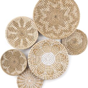 Set of 6 Handcrafted Boho Wall Basket Decor, Woven Wall Basket, Basket Wall Decor, Handmade from Vietnam Unique Wicker Wall Art Decor (Set of 6)