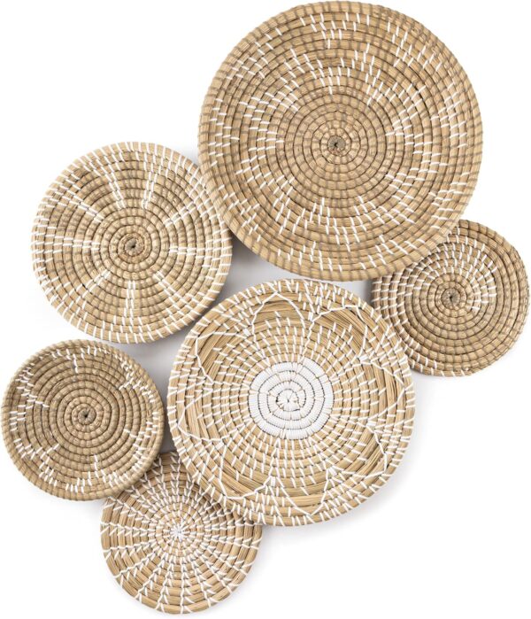 Set of 6 Handcrafted Boho Wall Basket Decor, Woven Wall Basket, Basket Wall Decor, Handmade from Vietnam Unique Wicker Wall Art Decor (Set of 6)