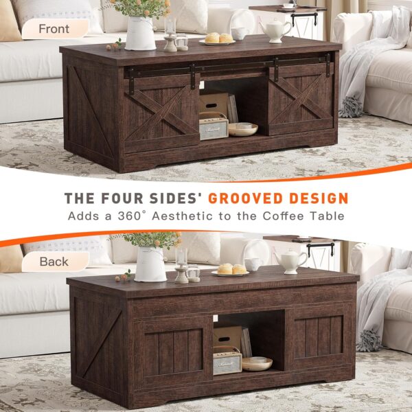 EnHomee Farmhouse Coffee Table with Storage, 35.5" W Large Square Coffee Table for Living Room, Wood Center Table with Flip-Top Lids, Coffee Tables with Hinged Lift Top, Brown - Image 6