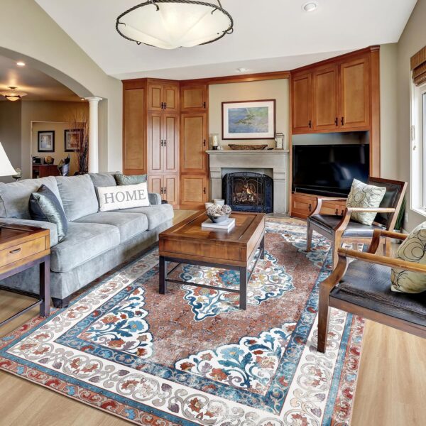 Chicrug 5x8 Area Rugs for Living Room, Grey Memory Foam Rugs for Bedroom, Vintage Distressed Floral Medallion Print Indoor Floor Carpet Rug for Bedside Dining Room Decor - Image 3
