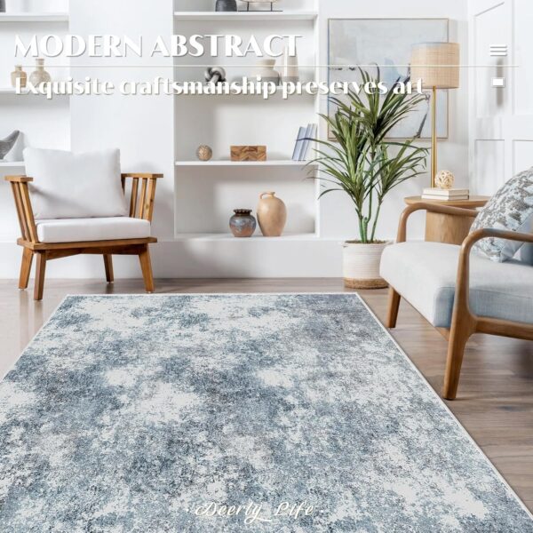 Modern Abstract Area Rug, 5x7 Washable Large Living Room Rugs for Bedroom, Soft Non Slip Contemporary Low Pile Indoor, Deerly 5x7 Rug for Kitchen Entryway Bathroom Bedroom Dining Room, Blue/Grey/White - Image 4