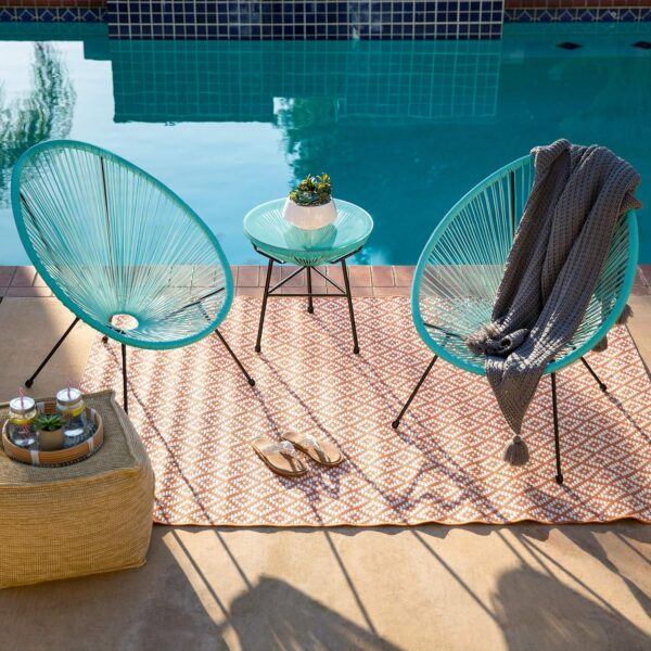 Best Choice Products 3-Piece Outdoor Acapulco All-Weather Patio Conversation Bistro Set w/Plastic Rope, Glass Top Table and 2 Chairs - Light Blue - Image 2