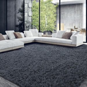 HOMBYS Shaggy Area Rug 10x14 Feet, Ultra Fuzzy Large Plush Faux Fur Carpet for Living Room Bedroom, Non-Skid Fuzzy Rug for Kids Playroom Home Decor, Dark Grey