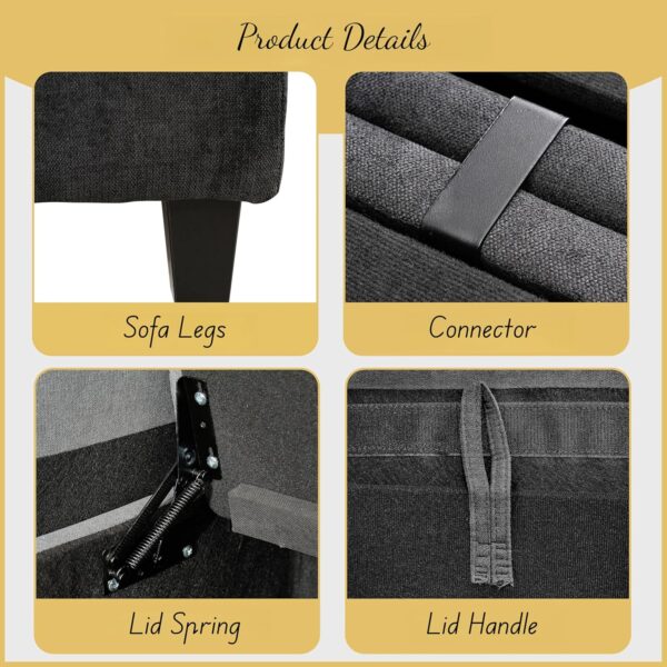 Couch, U-Shaped Sectional Sofa, Home Modular Sectional Sofa with Double Chaise, 6 Seat Comfy Sectional Sofa for Living Room, Dark Gray - Image 4