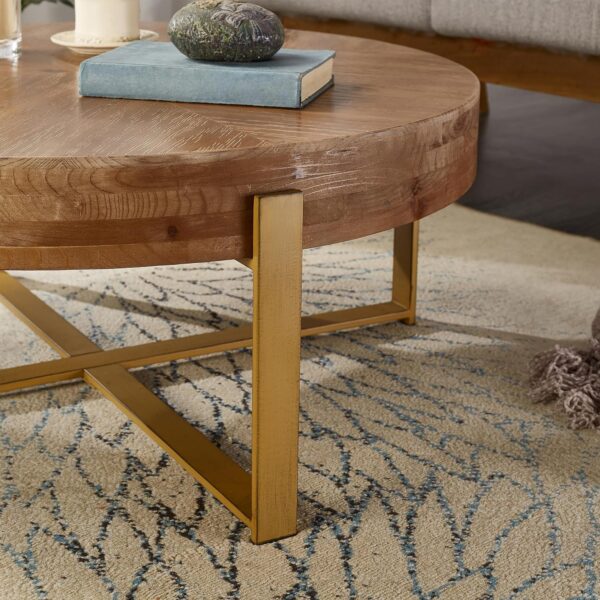 Round Wood Coffee Table for Living Room - Circle Coffee Table with Gold Metal Legs - Rustic Wooden Coffee Table Vintage Coffee Table (Espresso,32.28" D x 32.28" W x 17.72" H) - Image 4