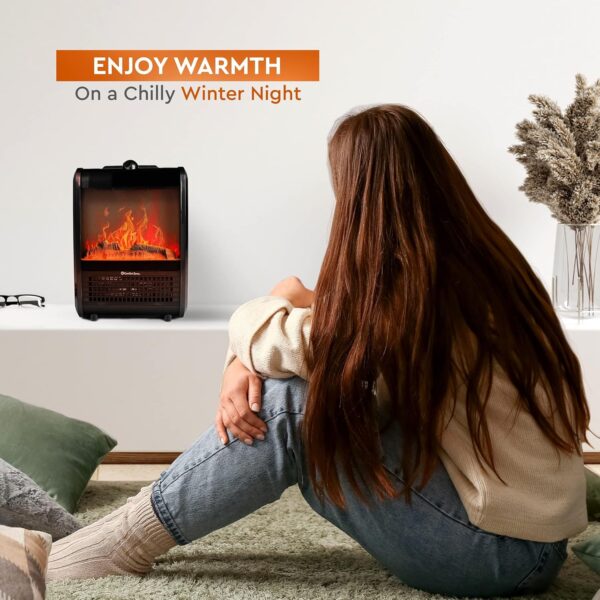 Comfort Zone Electric Mini Fireplace Space Heater with Realistic 3D Flame, Stay-Cool Body, Carry Handle, Overheat Sensor, and Safety Tip-Over Switch, Ideal for Home, Bedroom, & Office, 1,200W, CZFP1BK - Image 7