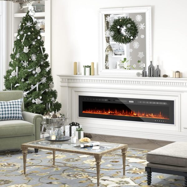 CharaVector Electric Fireplaces-60 Inch-Recessed and Wall Mounted Fireplace- Insert Heater LED Fire Place-Remote Control & Touch Screen,1-12 Hours Timer, 12 Color Flame and Log Color - Image 2