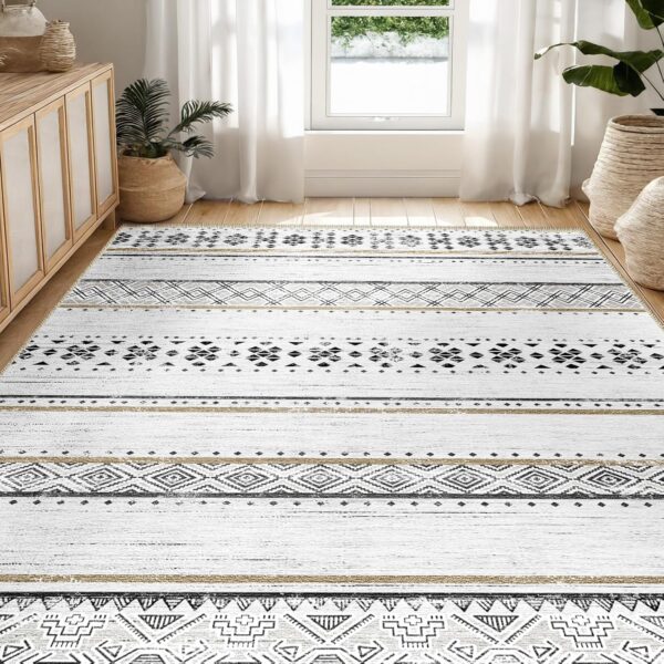 BESTSWEETIE 8x10 Area Rug for Living Room Washable Rug Moroccan Farmhouse Neutral Geometric Soft Low Pile Non-Slip Water Repellent Rug for Dining Room Bedroom Black/Brown - Image 2
