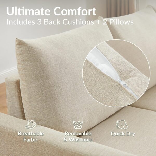 U Shaped Convertible Sleeper Sofa Bed, Sectional Couch for Living Room - Dual USB-C Charging, Pull Out Bed, Reversible Chaise with Storage & Pockets, Removable & Washable Beige Linen Covers - Image 6