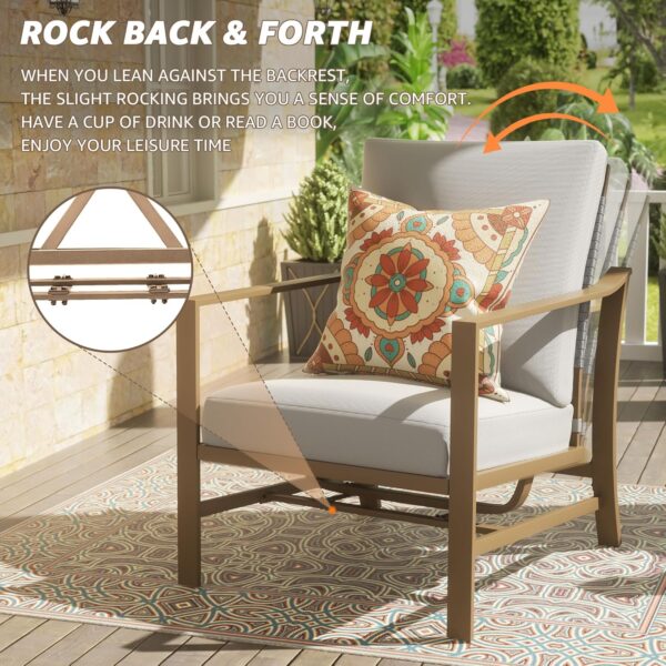 NATURAL EXPRESSIONS 4 Pieces Patio Furniture Sets,Modern Metal Outdoor Conversation Sets with High Back All Weather Hand-Woven Rope Rocking Chairs, Loveseat, Metal Table, 6" Thick Olefin Cushions - Image 2
