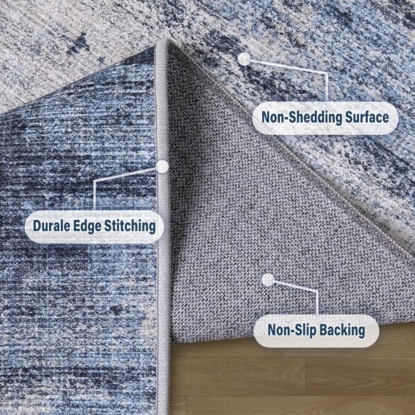 Area Rug Living Room Rugs: 5x7 Rug for Bedroom Machine Washable with Non Slip Backing Non Shedding Abstract Stain Resistant Large Carpet for Dining Room Nursery Home Office - Beige/Blue - Image 6