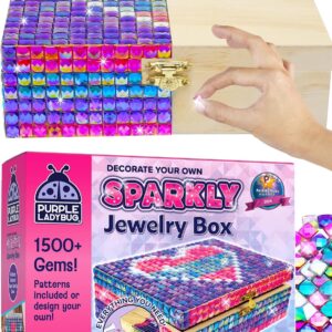 PURPLE LADYBUG DIY Sparkly Girls Jewelry Box for Girls 8-12 Yrs Old - 10 9 8 7 6 Year Old Girl Birthday Gift Idea & Christmas Crafts for Girls 8-12 - Girl Toys 8-10, Arts and Crafts for Kids Ages 6-8
